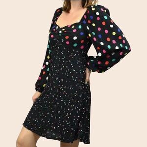 Rixo X Target Black Rainbow Polka Dot Puff Sleeve Mini Cottagecore Dress Size 0